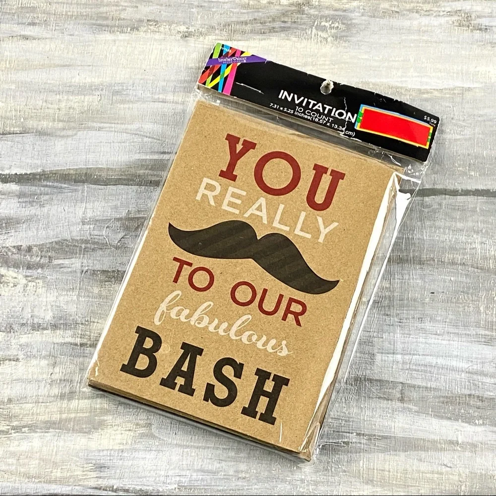 Large Party Invitation Cards With Envelopes 10 Mustache TriFold Blank Inside NWT